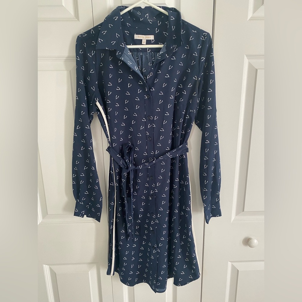 Rosie Pope Dark Blue Wishbone Long Sleeve Maternity Dress Medium